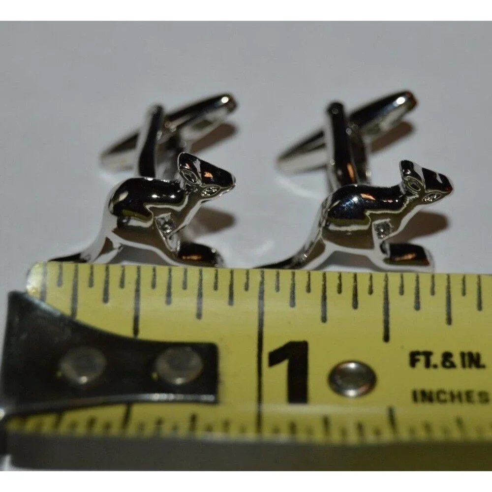 Nice Silver Tone AUSTRALIAN Kangaroo Shaped Men's Cuff Links Set Rare